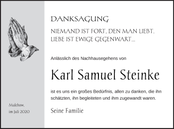 Traueranzeige von Karl Samuel Steinke von Müritz-Zeitung
