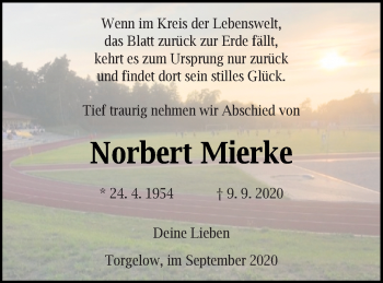 Traueranzeige von Norbert Mierke von Haff-Zeitung