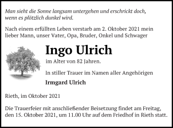 Traueranzeige von Ingo Ulrich von Haff-Zeitung