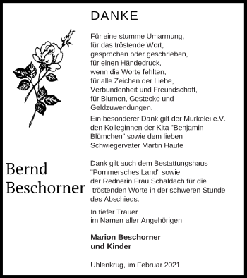 Traueranzeige von Bernd Beschorner von Pasewalker Zeitung