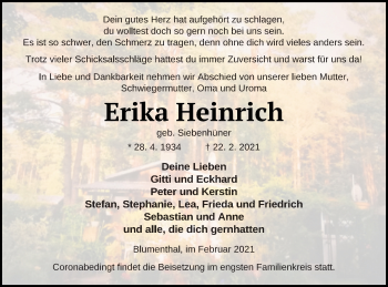 Traueranzeige von Erika Heinrich von Haff-Zeitung