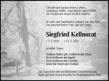 Traueranzeige von Siegfried Kellnorat von Neubrandenburger Zeitung