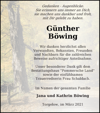 Traueranzeige von Günther Böwing von Haff-Zeitung