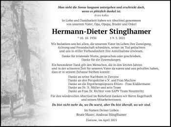 Traueranzeige von Hermann-Dieter Stinglhamer von Müritz-Zeitung