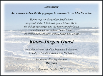 Traueranzeige von Klaus-Jürgen Quast von Pasewalker Zeitung