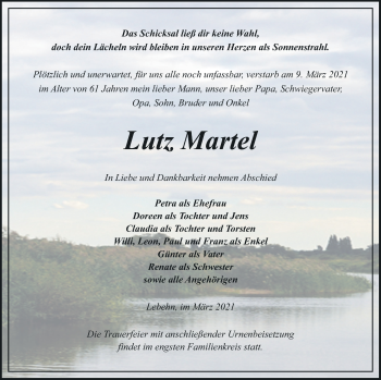 Traueranzeige von Lutz Martel von Pasewalker Zeitung