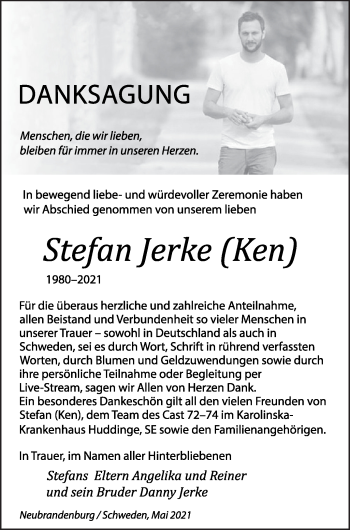 Traueranzeige von Stefan Jerke von Neubrandenburger Zeitung
