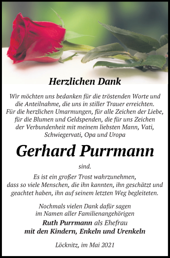 Traueranzeige von Gerhard Purrmann von Pasewalker Zeitung