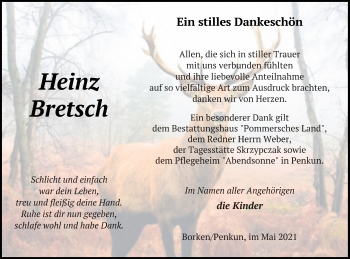 Traueranzeige von Heinz Bretsch von Pasewalker Zeitung
