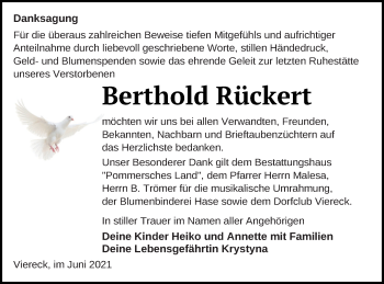 Traueranzeige von Berthold Rückert von Pasewalker Zeitung