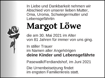 Traueranzeige von Margot Löwe von Haff-Zeitung
