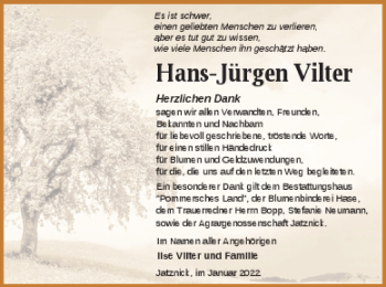 Traueranzeige von Hans-Jürgen Vilter von Haff-Zeitung