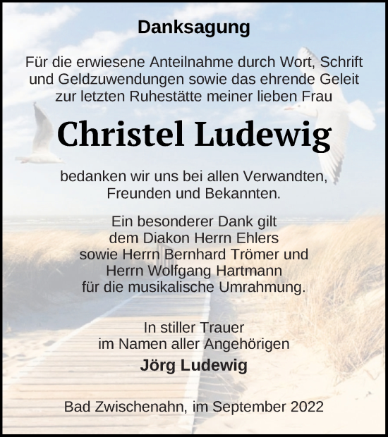 Traueranzeige von Christel Ludewig von Pasewalker Zeitung