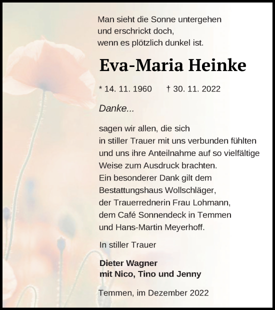 Traueranzeige von Eva-Maria Heinke von Templiner Zeitung