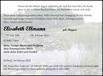 Traueranzeige von Elisabeth Ellmann von Pasewalker Zeitung