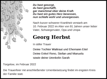 Traueranzeige von Georg Herbst von Haff-Zeitung