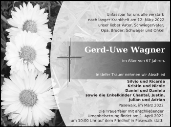 Traueranzeige von Gerd-Uwe Wagner von Pasewalker Zeitung