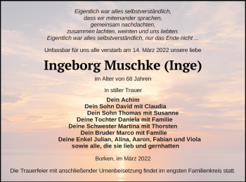 Traueranzeige von Ingeborg Muschke von Pasewalker Zeitung