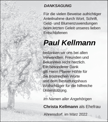 Traueranzeige von Paul Kellmann von Templiner Zeitung