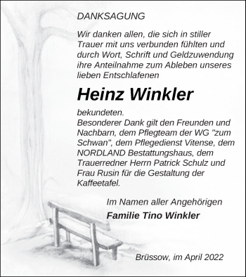 Traueranzeige von Heinz Winkler von Prenzlauer Zeitung