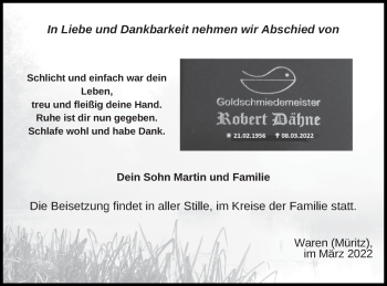 Traueranzeige von Robert Dähne von Müritz-Zeitung