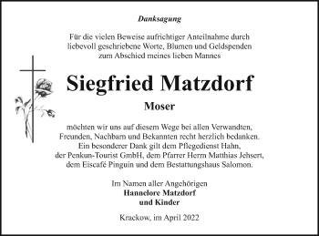 Traueranzeige von Siegfried Matzdorf von Pasewalker Zeitung