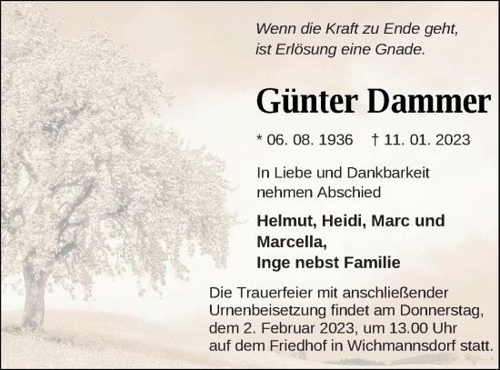 Traueranzeige von Günter Dammer von Templiner Zeitung