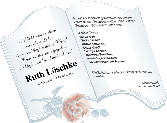 Traueranzeige von Ruth Löschke von Templiner Zeitung