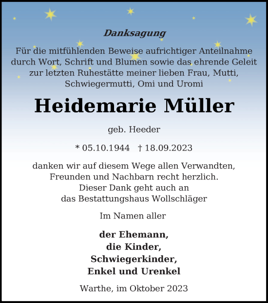 Traueranzeige von Heidemarie Müller von Templiner Zeitung