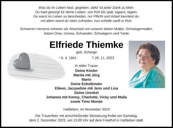 Traueranzeige von Elfriede Thiemke von Prenzlauer Zeitung