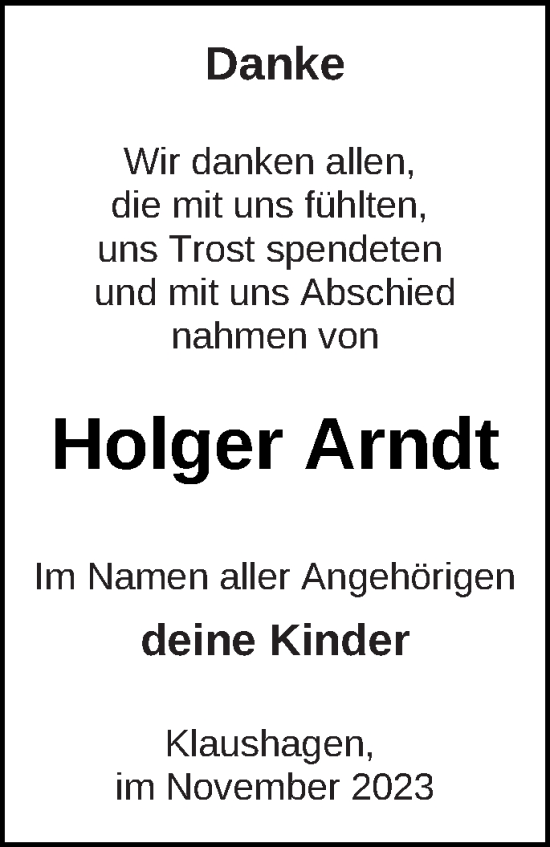 Traueranzeige von Holger Arndt von Templiner Zeitung