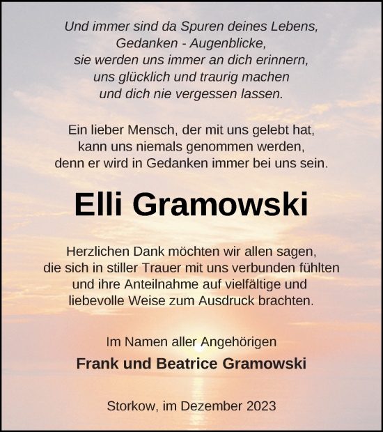 Traueranzeige von Elli Gramowski von Templiner Zeitung