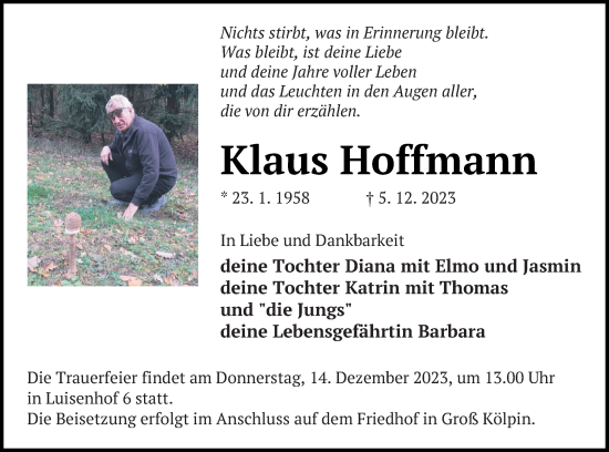 Traueranzeige von Klaus Hoffmann von Templiner Zeitung