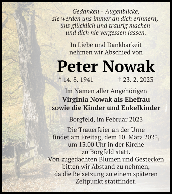 Traueranzeige von Peter Nowak von Neubrandenburger Zeitung
