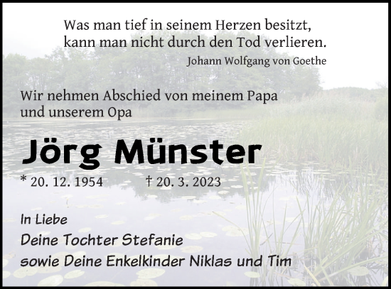Traueranzeige von Jörg Münster von Templiner Zeitung