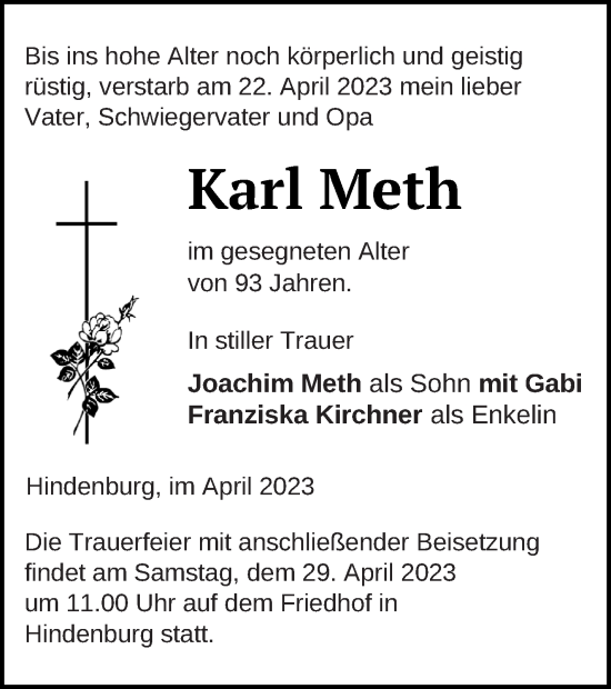 Traueranzeige von Karl Meth von Templiner Zeitung