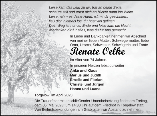 Traueranzeige von Renate Oelke von Haff-Zeitung