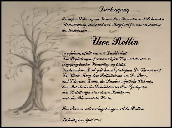 Traueranzeige von Uwe Rollin von Pasewalker Zeitung