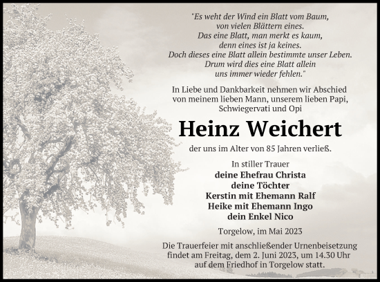 Traueranzeige von Heinz Weichert von Haff-Zeitung