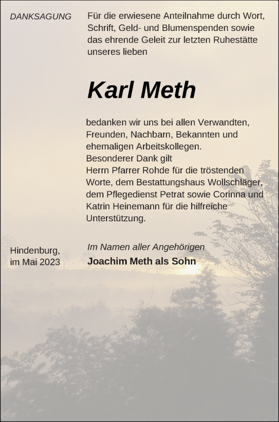 Traueranzeige von Karl Meth von Templiner Zeitung