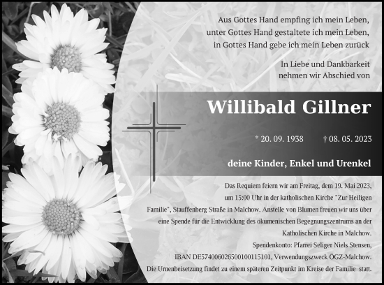 Traueranzeige von Willibald Gillner von Müritz-Zeitung