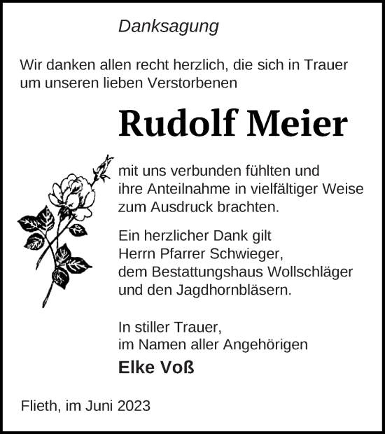 Traueranzeige von Rudolf Meier von Templiner Zeitung
