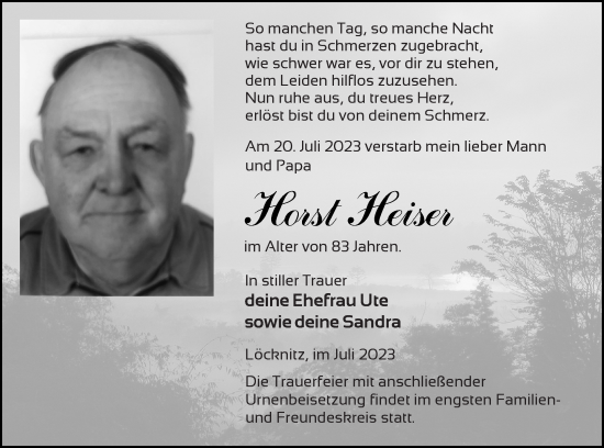 Traueranzeige von Horst Heiser von Pasewalker Zeitung