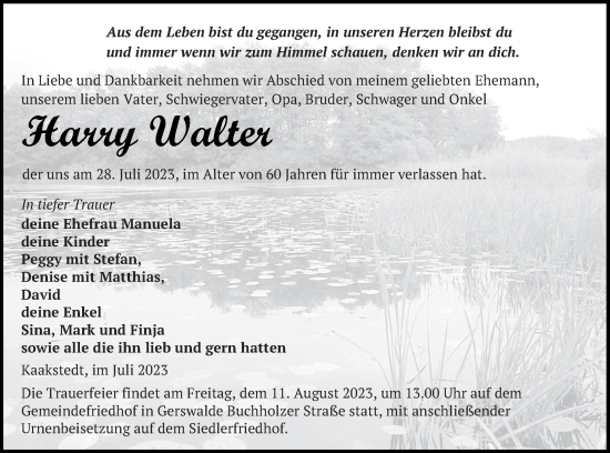 Traueranzeige von Harry Walter von Templiner Zeitung