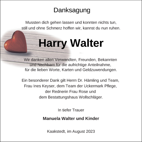Traueranzeige von Harry Walter von Templiner Zeitung