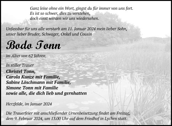 Traueranzeige von Bodo Tonn von Uckermark Kurier Templiner Zeitung