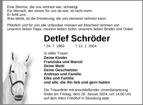 Traueranzeige von Detlef Schröder von Strelitzer Zeitung