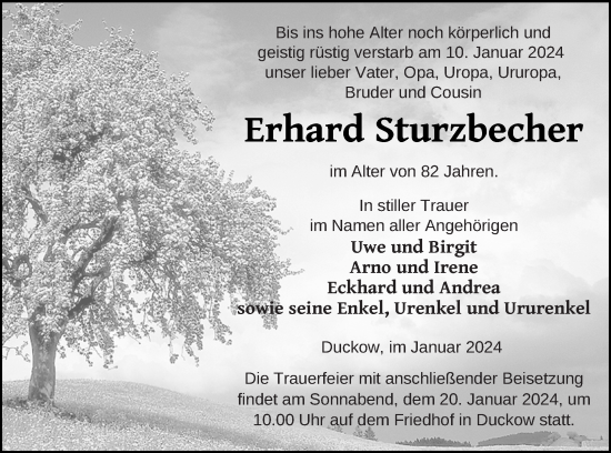 Traueranzeige von Erhard Sturzbecher von Mecklenburger Schweiz