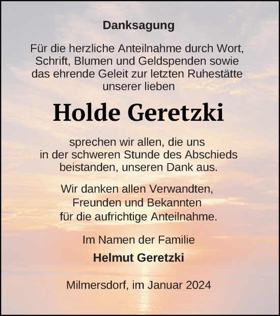 Traueranzeige von Holde Geretzki von Templiner Zeitung