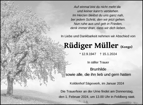 Traueranzeige von Rüdiger Müller von Strelitzer Zeitung